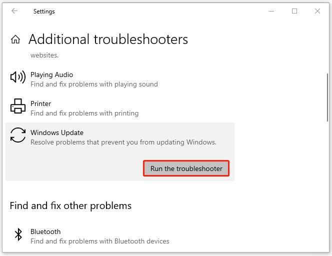 Chạy công cụ Troubleshooter Cập nhật Windows