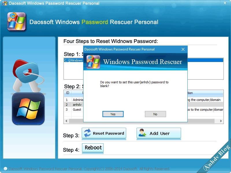 Reset mật khẩu Windows với Daossoft 2