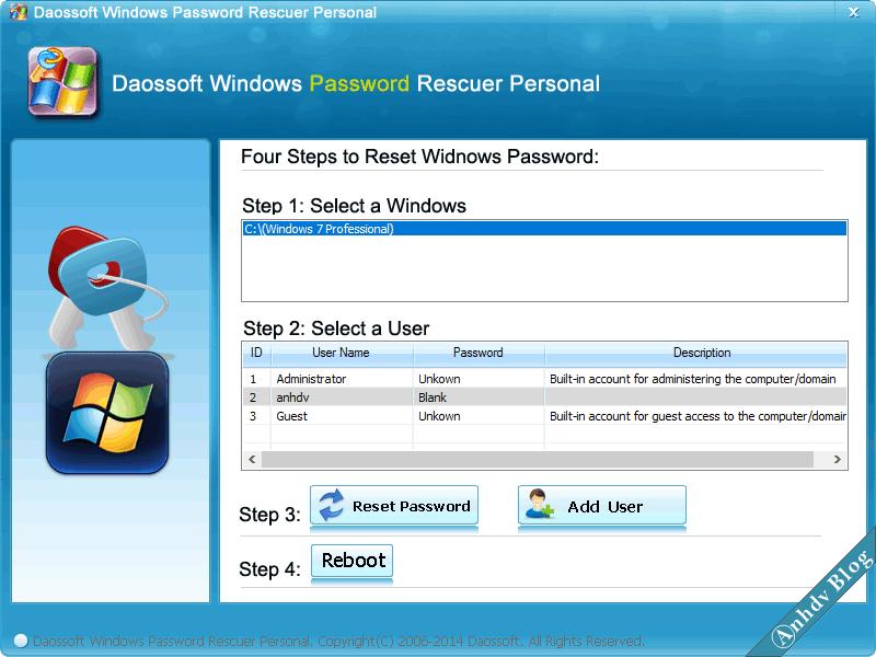 Reset mật khẩu Windows với Daossoft 3