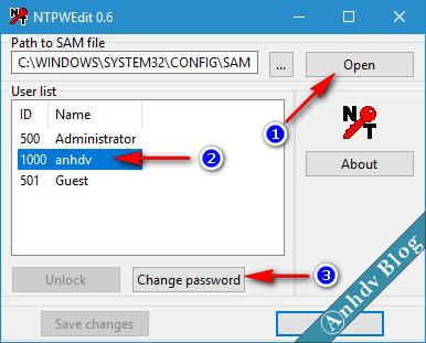 Reset mật khẩu Windows bằng NTPWEdit 1