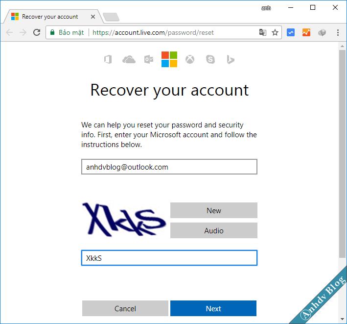 Reset mật khẩu Windows của tài khoản Live Microsoft